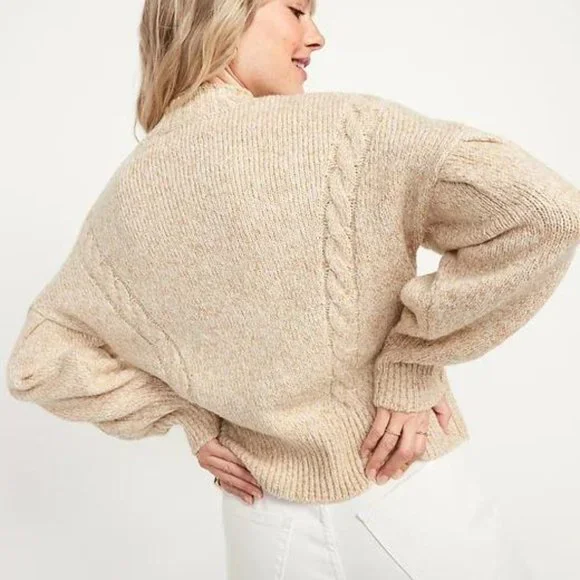 Old Navy Mock-Neck Heathered Cable-Knit Sweater for Women New - Picture 4 of 8